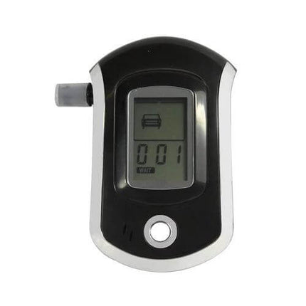 Portable Breath Alcohol Tester for Driver Safety with LCD Display showing digital reading 0.01 and mouthpiece attached