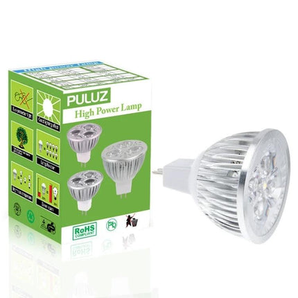Practical LED Bulb for Everyday Home and Studio Lighting showing silver spotlight bulb and green product box