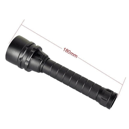 Purple UV Light Waterproof Flashlight For Outdoors showing 180mm black textured metal handheld UV torch for camping and inspection