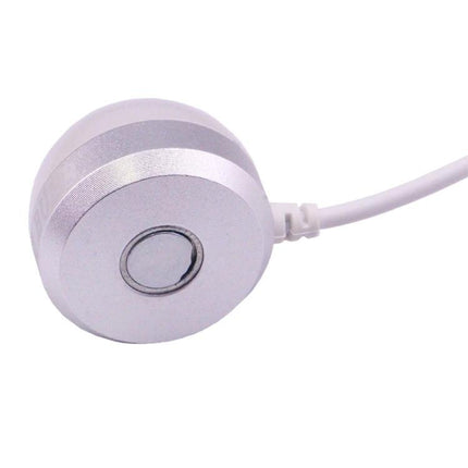 Essential USB light for daily home and travel use - compact round silver USB lamp with button and cable, ideal for reading, desk work, and travel lighting
