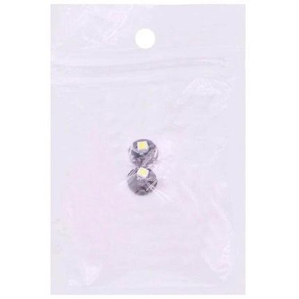White LED Instrument Dash Light Bulb for Vehicle Dashboard in clear retail bag, two small white LED dash bulbs visible
