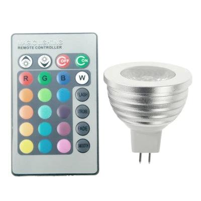 LED Bulb for Custom Home Lighting and Mood Setting - color changing MR16 bulb with 16-color remote for living room ambiance and adjustable brightness