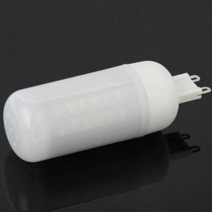 Warm White LED Corn Bulb for Home and Office Lighting shown on black reflective surface, G9 base, warm diffusion