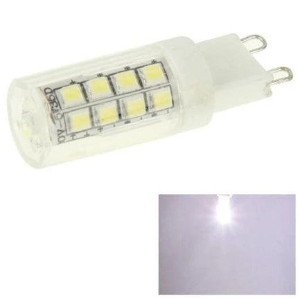 Warm White LED Light for Home and Studio Settings - compact G9 LED bulb showing multiple LED chips and soft warm illumination for reading or studio use
