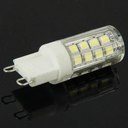 Warm White LED Light for Home and Studio Settings - G9 LED bulb with visible SMD chips, clear casing and two-pin base suitable for home and studio use
