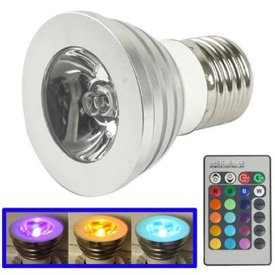 Versatile LED Bulb for Everyday Home Mood Lighting shown in E27 socket with color options and remote control