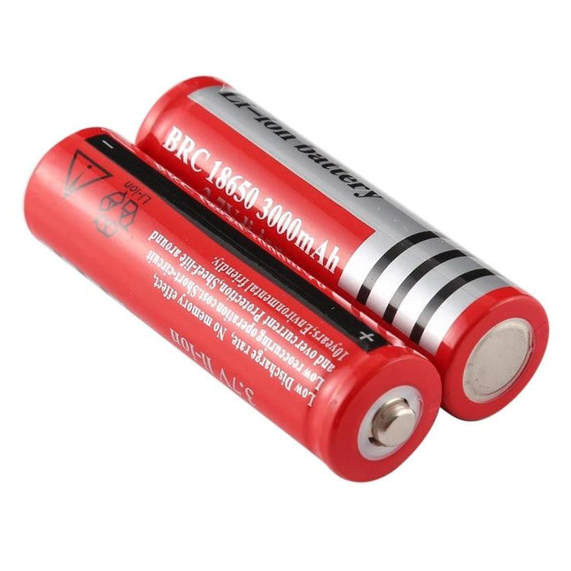 UltraFire 18650 3000mAh Rechargeable Lithium Battery for Devices - two red 18650 Li-ion cells for flashlights and emergency devices