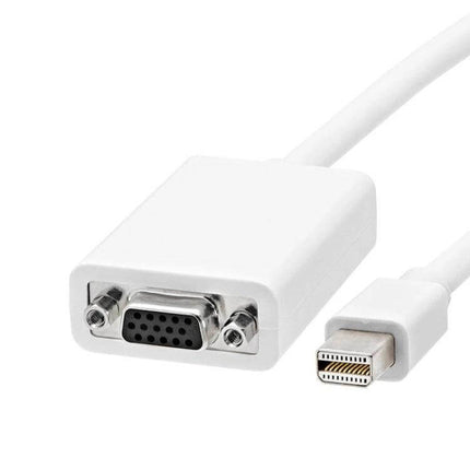 Apple Mini DisplayPort to VGA Adapter for Apple Devices white cable showing Mini DisplayPort plug and VGA connector for presentations