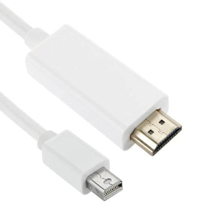 Mini DisplayPort to HDMI Cable for MacBooks, 1.5 Meters – white cable showing Mini DisplayPort and HDMI connectors for MacBook to HDTV/projector connection