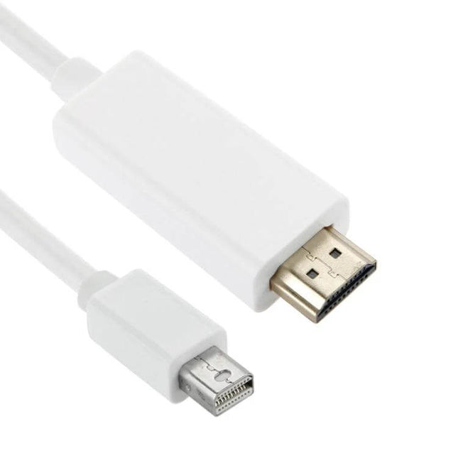 Mini DisplayPort to HDMI Cable for MacBooks, 1.5 Meters – white cable showing Mini DisplayPort and HDMI connectors for MacBook to HDTV/projector connection