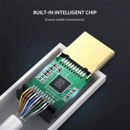 Mini DisplayPort to HDMI Cable for MacBooks, 1.5 Meters showing internal PCB with built-in intelligent chip for stable transmission