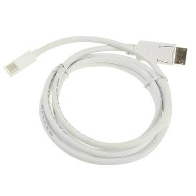 Display Port to Mini Display Port Cable, 1.8 Meters Long — white cable coiled for laptop to monitor connections