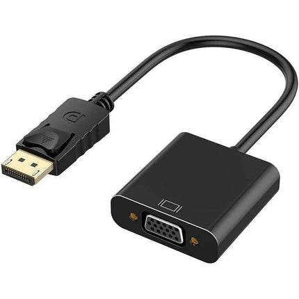 20cm Display Port to VGA Female Converter Cable for Monitors - compact black adapter for connecting DisplayPort laptop to VGA monitor