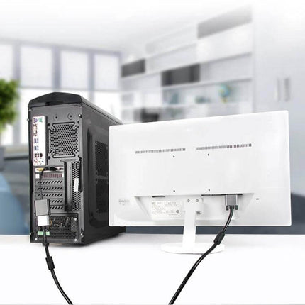 20cm Display Port to VGA Female Converter Cable for Monitors connecting a desktop PC to an older VGA monitor in a compact workspace