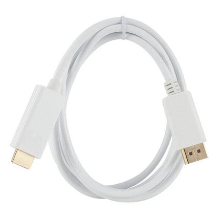 DisplayPort to HDMI Male Adapter Cable, 1.8 Meters Long white cable coiled showing gold DisplayPort and HDMI connectors for monitor, TV, projector