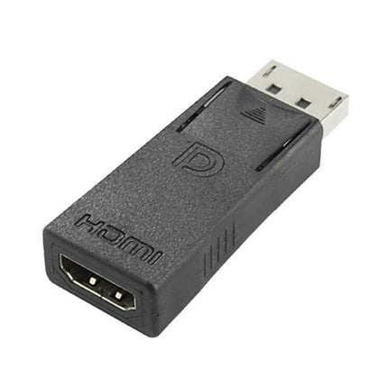 DisplayPort Male to HDMI Female Adapter for Video Connections — black compact DP-to-HDMI converter for connecting computers to HDMI displays