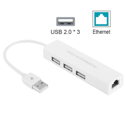 Compact USB Ethernet Network Adapter with Built-in 3-Port USB Hub white USB 2.0 hub and RJ45 adapter for laptops