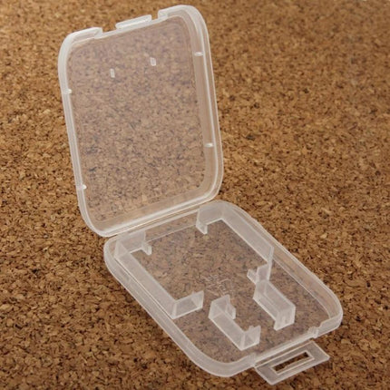 Transparent Plastic Storage Box for SD and Micro SD Cards, 100 Pack holding one SD card and one Micro SD card, clear protective case