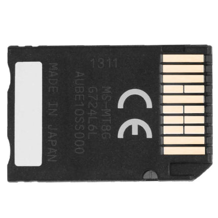MARK2 8GB Memory Stick Pro Duo for Storing Digital Files - black memory stick showing gold contacts and CE mark