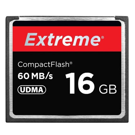 16GB Extreme Compact Flash Card for Reliable Data Storage in Cameras showing label with 60 MB/s read speed and UDMA