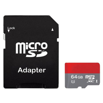 64GB Micro SD Card for Storing Music, Photos, and Videos - red/gray 64GB microSD card with SD adapter for smartphone, camera storage
