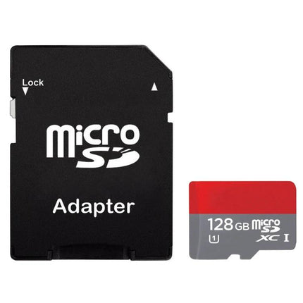128GB Micro SD Card for Storing Photos, Music, and Videos - red and gray microSD with adapter for smartphones, cameras, drones