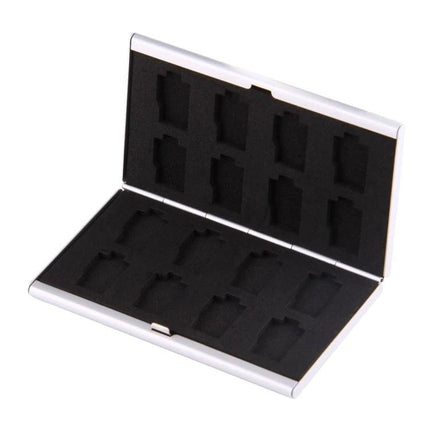 Compact Protective Case for 16 TF Memory Cards, Easy to Carry - slim aluminum card holder with foam slots to secure 16 TF cards for travel and outdoor shoots