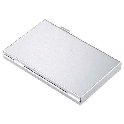 Memory Card Protective Storage Case for Six SD Cards, slim silver metal case with secure latch for photographers and travelers