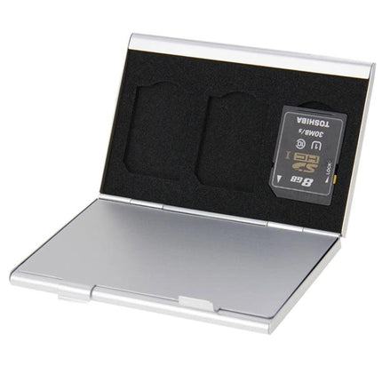 Sleek Aluminum SD Card Storage Case for Safe Daily Protection with foam slots holding SD card for travel and daily use