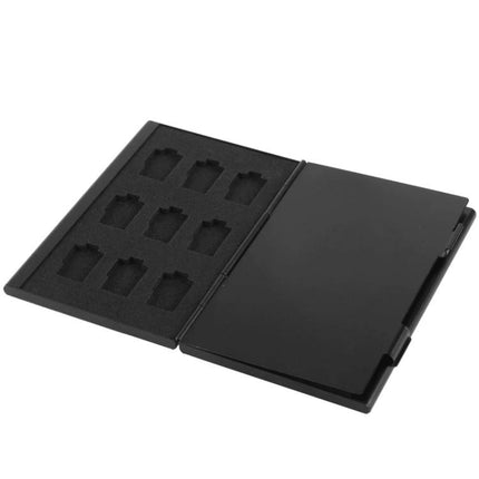 Silver Aluminum Protective Case for Storing TF Memory Cards, black open case with foam slots for nine TF cards