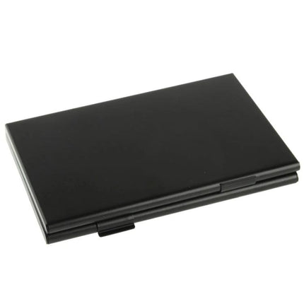 Silver Aluminum Protective Case for Storing TF Memory Cards shown closed in matte black aluminum style compact case for travel and storage