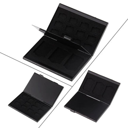 Portable Aluminum Case for 3 SD and 12 TF Memory Cards - black protective storage box for SD and micro SD cards