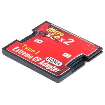 Micro SD Adapter for Compact Flash with Dual Sockets red Type I Extreme CF adapter showing dual microSD slots