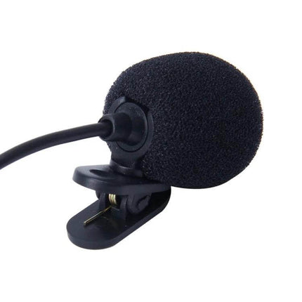 Car Audio Microphone 3.5mm Plug Clip 2.1 Meter Cable – black clip-on electret mic with foam windscreen and long cable for hands-free car use