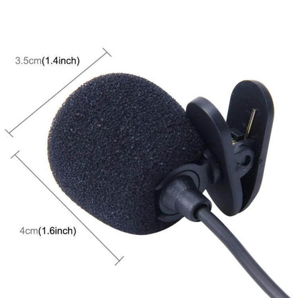 Car Audio Microphone 3.5mm Plug Clip 2.1 Meter Cable — black clip-on electret mic with foam windscreen and 2.1m cable for in-car hands-free