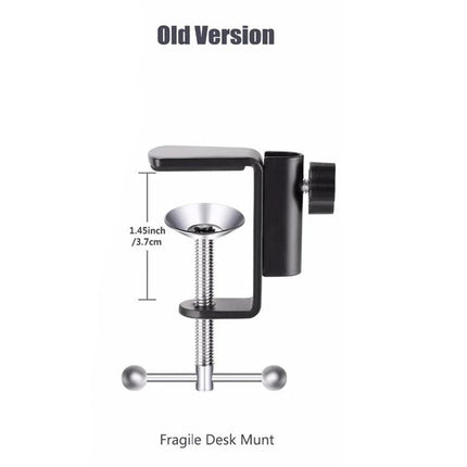 Mic Stand for Recording Sessions and Live Performances clamp-style desk mount showing screw clamp and adjustable joint for podcasters and musicians