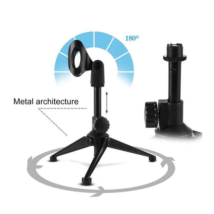 Practical Stand for Home Entertainment and Performances small adjustable metal tripod stand for microphones and tablets, 15–35cm, 180° tilt