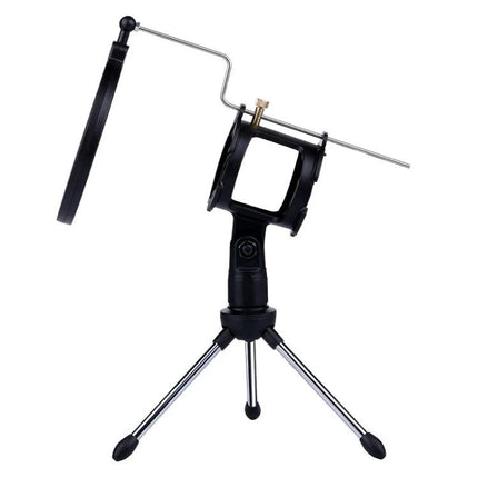 Home Recording Stand for Smartphones and Daily Sessions holding smartphone and pop filter on compact tripod for podcasts and online meetings