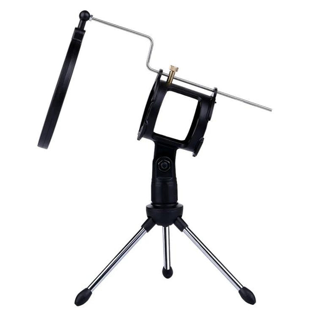 Home Recording Stand for Smartphones and Daily Sessions holding smartphone and pop filter on compact tripod for podcasts and online meetings