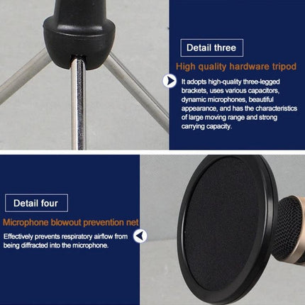 Home Recording Stand for Smartphones and Daily Sessions showing tripod base and pop filter for stable podcasting and microphone protection