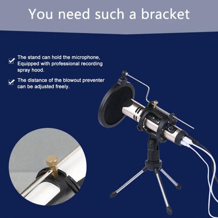 Home Recording Stand for Smartphones and Daily Sessions - compact tripod with microphone and pop filter for podcasts and online meetings