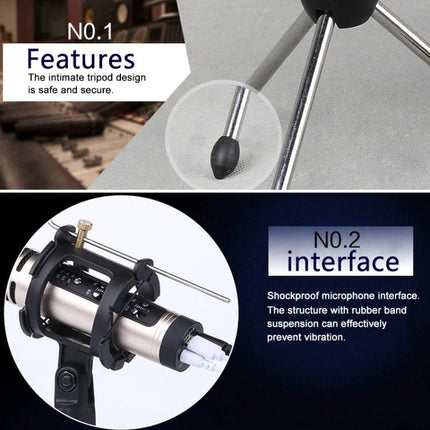 Home Recording Stand for Smartphones and Daily Sessions showing tripod foot and shockproof microphone interface to prevent vibration