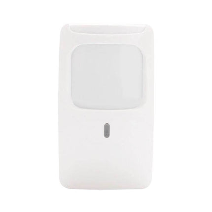 Dual Technology Motion Sensor for Home Security Detection white wall-mounted PIR+microphone style sensor resisting false alarms