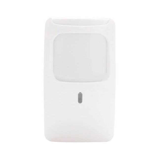 Dual Technology Motion Sensor for Home Security Detection white wall-mounted PIR+microphone style sensor resisting false alarms