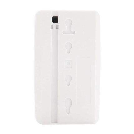 Dual Technology Motion Sensor for Home Security Detection white wall-mounted sensor back view showing keyhole slots and battery compartment