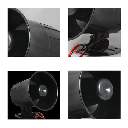 Siren Horn for Reliable Alarm Systems in Homes and Businesses 12V 115dB double-tone black horn with mounting bracket and red/black wires