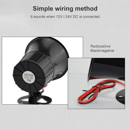 Siren Horn for Reliable Alarm Systems in Homes and Businesses – 12V 115dB double-tone siren with wiring (red positive, black negative)