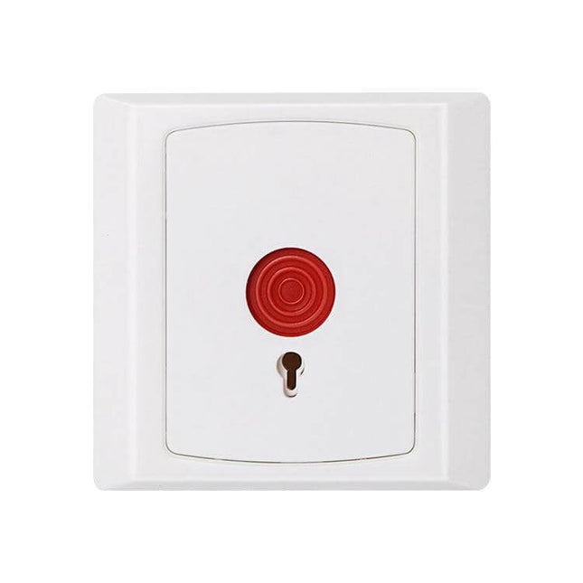 Emergency Hold Up Button for Security and Safety Alerts white wall-mounted panic button with red trigger for discreet under-counter emergency alerts