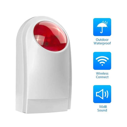 Outdoor Security Siren with Integrated Red Flashlight for Alarms mounted outdoors, 12V DC waterproof wireless alarm siren with 90dB red strobe