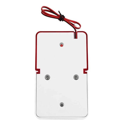Mini Wired Red Strobe Siren for Home Burglar Security - compact white/red wired unit with mounting holes and red/black power leads